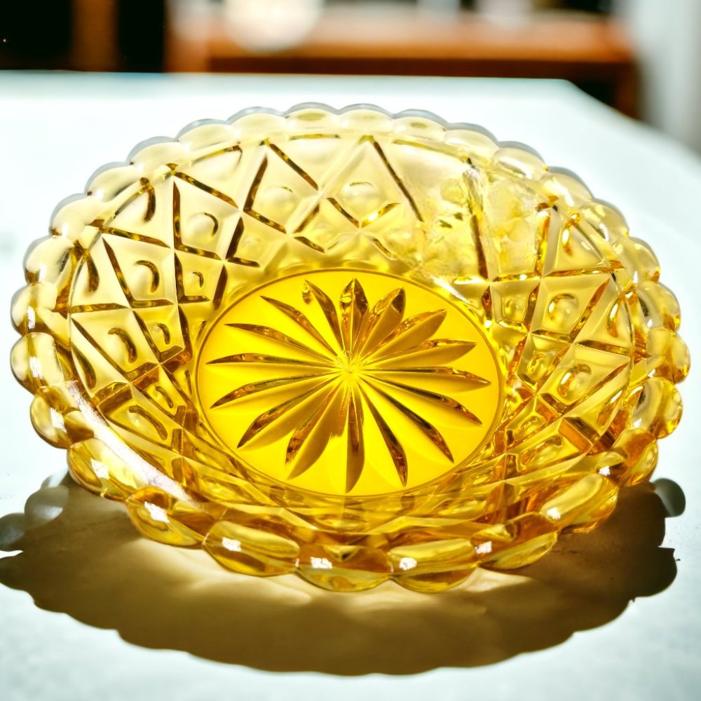 Honey Amber Butter Dish New Martinsburg Viking Glass Thumb Diamond Print - Picture 5 of 11
